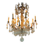 Lustre cage en bronze dor� garni de pampilles en verre en forme de plumes de paon vers 1800