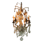 Lustre cage en bronze garni de pampilles de cristal, vers 1880