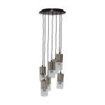 Lustre cascade, 7 suspensions en chrome et verre Lustre cascade, 7 suspensions en chrome et verre
