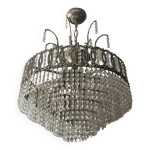 Lustre cascade de pampilles en cristal et bronze argenté Lustre cascade de pampilles en cristal et bronze argenté