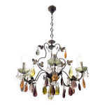 Lustre en cristal multicolore et bronze, annes 50