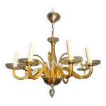 Lustre en cristal de murano de couleur orange  8 bras de lumire. travail italien. vers 1970