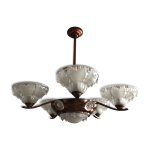 Lustre en cuivre et pte de verre art dco ezan