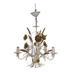 Lustre pi de bl vintage en mtal laqu blanc et dor, style hans kgl