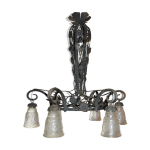 Lustre en fer forg style art dco avec dcor de fleurs