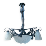 Lustre en fer forg� et verre art d�co - ateliers degu�