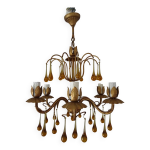 Lustre gouttes en verre de murano et m�tal dor�, ann�es 50 - 60