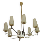 Lustre italien en laiton et verre artistique, années 1970 Lustre italien en laiton et verre artistique, années 1970