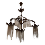 Lustre en laiton et pampilles en cristal