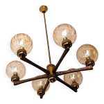 Lustre en laiton plaqué or angelo brotto avec 6 globes, italie années 1960 Lustre en laiton plaqué or angelo brotto avec 6 globes, italie années 1960