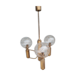 Lustre en laiton et verre souffl incrust d'or