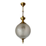 Lustre lanterne globe dpoli grav annes 70
