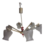 Lustre en mtal dor et pvc rouge vintage