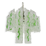 Lustre mid - century italien  plaques de verre suspendue dcor vert