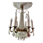 Lustre montgolfire 6 feux en bronze et pampilles en cristal, fin xixme