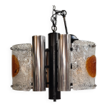 Lustre murano 1970 , mazzaga chaine 55x32x40 chrome et verre