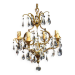 Lustre  pampilles 4 feux en cristal et bronze dor