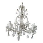 Lustre � pampilles ancien en cristal 8 feux 68 x 56 cm