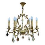 Lustre à pampilles en bronze 6 feux Lustre à pampilles en bronze 6 feux