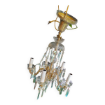 Lustre  pampilles cristal et laiton anne 1970 tat d'usage