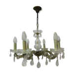 Lustre  pampilles en verre taill 6 lumires