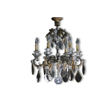 Lustre  pampille du xviiime sicle, cristal blanc et ambr, bronze et fer forg dor