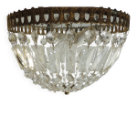 Lustre plafonnier ancien en cristal, style empire, m�tal dor� patin� susp