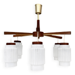 Lustre scandinave  six bras en bois de teck, danemark, annes 1970.
