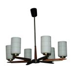 Lustre scandinave teck et laiton design 60's swedish teak and brass chandelier