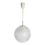 Lustre suspension boule 1960 holophane verre pais 30 cm et laiton vintage