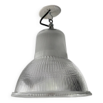 Lustre suspension holophane vintage des annes 50 / 60 style industriel, verre strill transparent