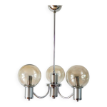 Lustre trois branches, en chrome et globes en verre fum, design, 1970