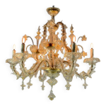 Lustre v�nitien rezzonico en verre de murano dor�, 6 bras de lumi�re vers 1930