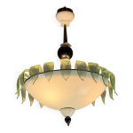 Lustre vnitien en verre de murano blanc, noir et vert saupoudr d or, vers 1980