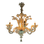 Lustre vnitien en verre de murano incolore 6 bras de lumire, vers 1930
