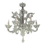 Lustre v�nitien en verre de murano incolore 6 bras de lumi�re vers 1940