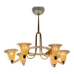 Lustre vnitien en verre de murano et laiton vers 1950
