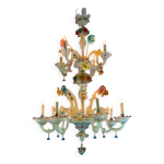 Lustre v�nitien en verre de murano multicolore, 11 bras de lumi�re sur deux niveaux vers 1880