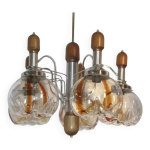 Lustre en verre de murano bois et chrome pour mazzega 60 / 70