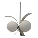 Lustre vintage 3 branches en aluminium et opaline annes 70 design rtro