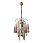 Lustre vintage en laiton et pampilles gouttes de verre