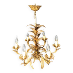 Lustre vintage en m�tal dor� en forme de feuille d'ananas, ann�es 60