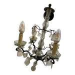 Lustre vintage à pampilles 4 branches Lustre vintage à pampilles 4 branches