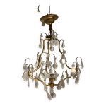 Lustre vintage tch�coslovaque en laiton et pampilles cristal de boh�me