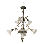 Lustre xixe en laiton et bronze, napoléon iii, éclairant par 6 tulipes et un globe central Lustre xixe en laiton et bronze, napoléon iii, éclairant par 6 tulipes et un globe central