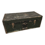 Malle ancienne en bois et m�tal style industriel / militaire