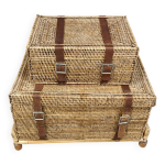 Malles vintage en osier, lot de 2 - annes 1970
