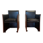 Mario bellini - paire de fauteuils en cuir break 401 pour cassina Mario bellini - paire de fauteuils en cuir break 401 pour cassina