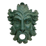 Masque sculpture murale tte de poseidon neptune cramique bronze vert bouche de fontaine