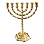 Mnorah / chandelier juif / hbraque  7 bras de lumire. grav des symboles des 12 tribus d isral ...